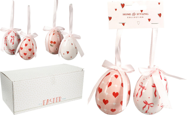Αυγά Διακοσμητικά Σετ 2/τεμ με Καρδιές και Φιογκάκια 10cm