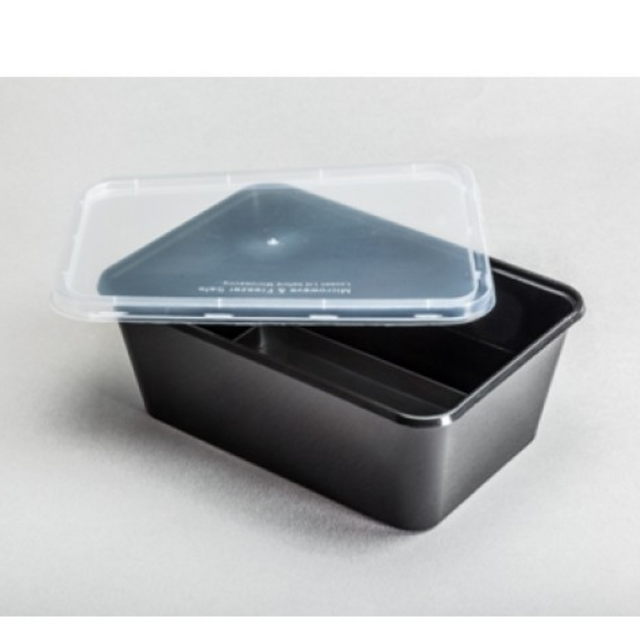 Pet Σκεύος Τροφίμων 1τμχ. Παραλληλόγραμμο Πλαστικό Μαύρο +Καπάκι 1000ml (Θαλασσινός)