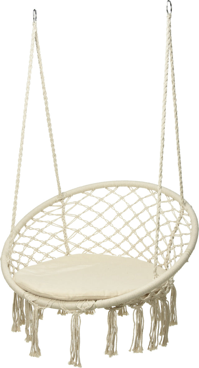 Boho Κρεμαστή Κούνια Πολυθρόνα Μακραμέ Λευκό D80cm