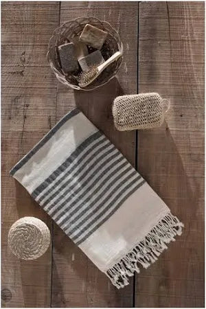 Πετσέτα Θαλάσσης Fouta Βαμβακερή Ριγέ Γκρί 90x180cm 340gr TOW-25010
