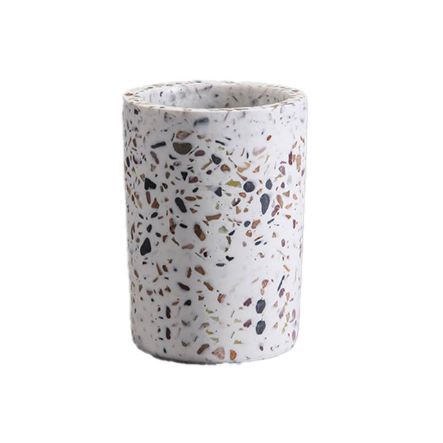 Ποτηροθήκη Αξεσουάρ Μπάνιου Πολυζερίνης Terrazzo Λευκό 7,2x7,2x10cm