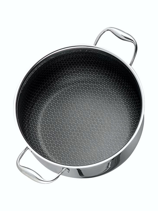 Ημίχυτρα Ανοξείδωτη Αντικολλητική Ασημί με Μεταλλικές Χειρολαβές No28 27,5x7cm 03-950-4237