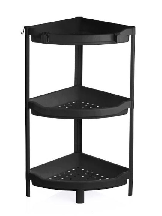 Γωνιακή Επιτοίχια Ραφιέρα Μπάνιου Μεταλλική με 3 Ράφια Μαύρη