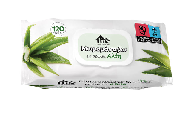 Μωρομάντηλα Αρωματικά Aloe Vera 120/τεμ Με Καπάκι Ασφαλείας Tns