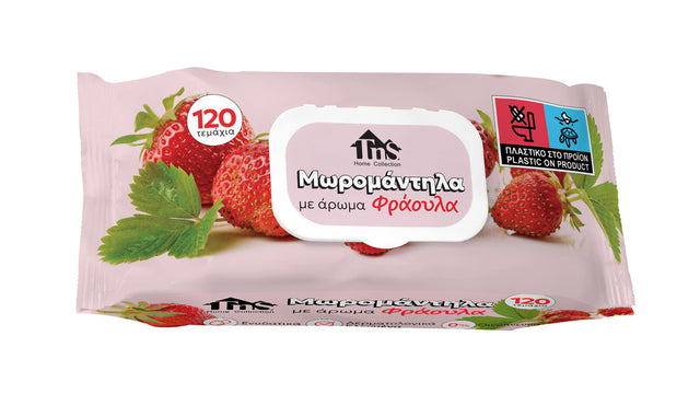Μωρομάντηλα Αρωματικά Φράουλα 120/τεμ Με Καπάκι Ασφαλείας Tns