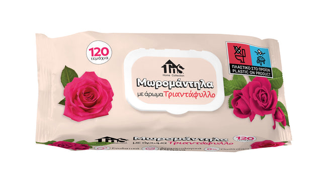 Μωρομάντηλα Αρωματικά Τριαντάφυλλο 120/τεμ Με Καπάκι Ασφαλείας Tns