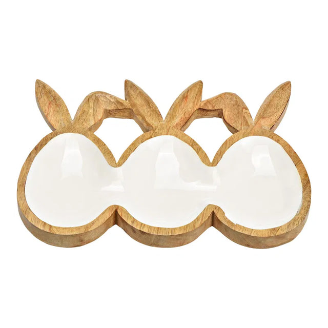Διακοσμητικός Δίσκος Πασχαλινό Σχέδιο με Αυτιά Λαγού από Ξύλο Mango 6x6x24cm