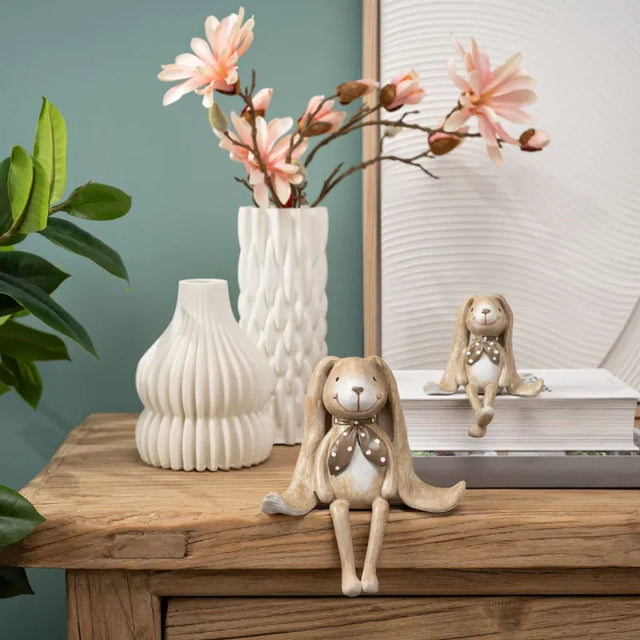 Λαγός Πολυζερίν Διακοσμητικό με Κρεμαστά Πόδια Μπέζ 10x8x7cm