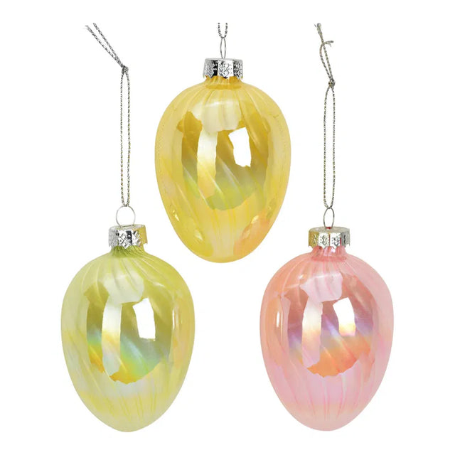 Αυγό Γυάλινο Κρεμαστό σε 3 Αποχρώσεις κίτρινο/πράσινο/ρόζ 5x8x5cm