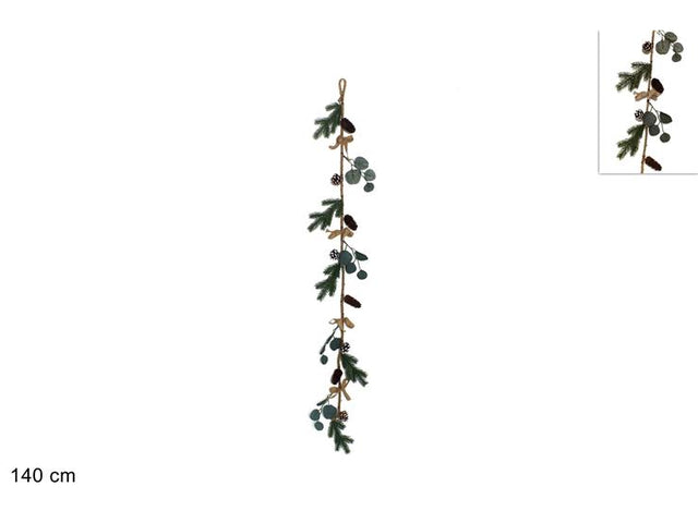 Γιρλάντα Χριστουγεννιάτικη Πράσινη απο Σχοινί με Κουκουνάρια 140cm Welkhome