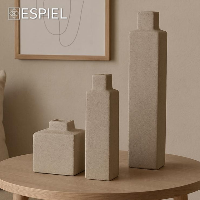 Βάζο Κεραμικό Τετράγωνο Μπεζ Γκρι 11,5x11,5x35cm