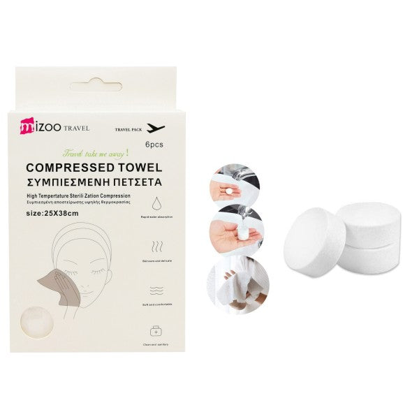 ΣΥΜΠΙΕΣΜΕΝΗ ΠΕΤΣΕΤΑ TRAVEL ΧΑΠΙ ΤΑΞΙΔΙΟΥ ΜΙΑΣ ΧΡΗΣΗΣ 6ΤΜΧ 25X38CM 1298-04