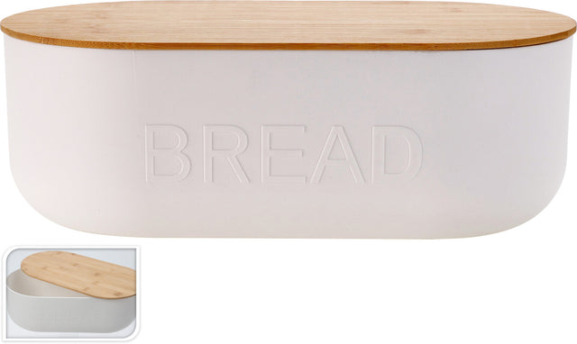 Ψωμιέρα Πλαστική Κρέμ με Καπάκι απο Bamboo 35x19xh12cm
