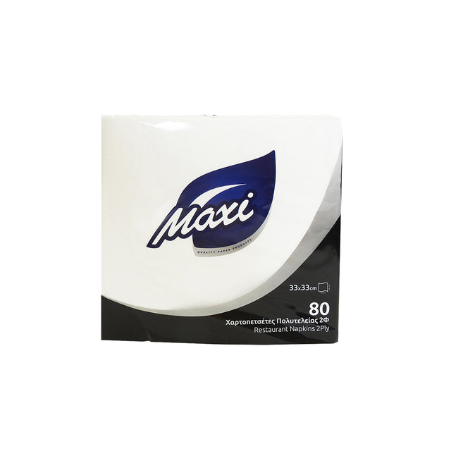 Χαρτοπετσέτες 80τμχ. 33x33cm Maxi Premium Λευκή Πολυτελείας 2Φ