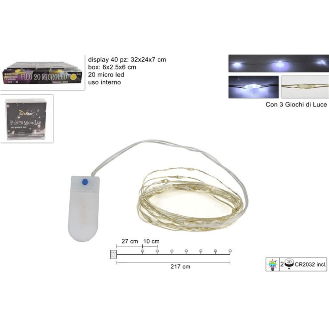 20Led Χριστουγεννιάτικα Φωτάκια Μπαταρίας Ψυχρό Λευκό Φώς Καλώδιο Σύρμα 2.17m με Πρόγραμμα Welkhome