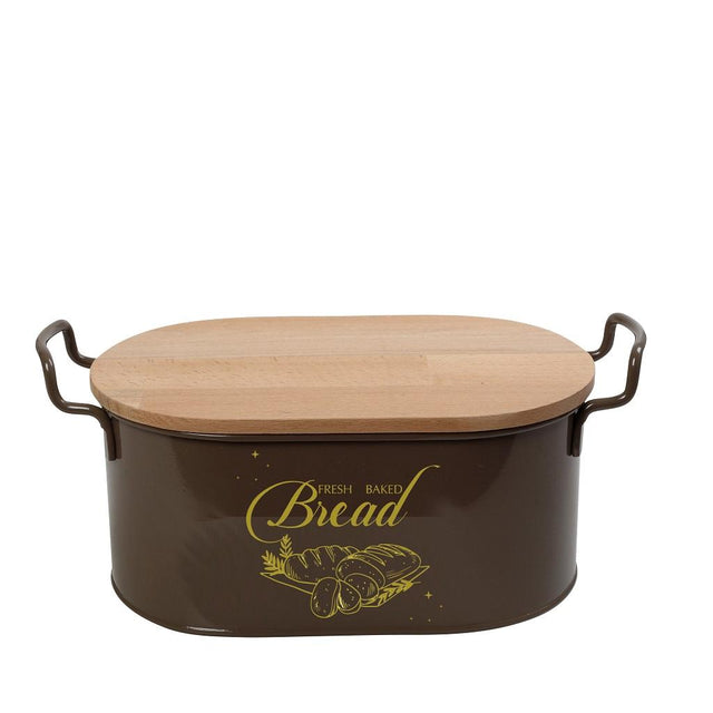 Ψωμιέρα Μεταλλική Με Ξύλινο Καπάκι Καφέ 33-39,5x20x16,5cm