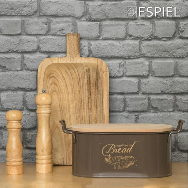 Ψωμιέρα Μεταλλική Με Ξύλινο Καπάκι Καφέ 33-39,5x20x16,5cm