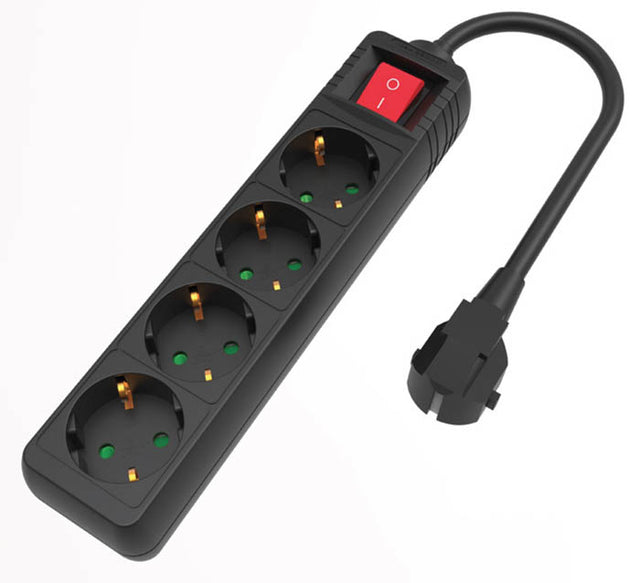 Πολύπριζο 4 Θέσεων 3x1,5m Με 1,5m Καλώδιο Μαύρο