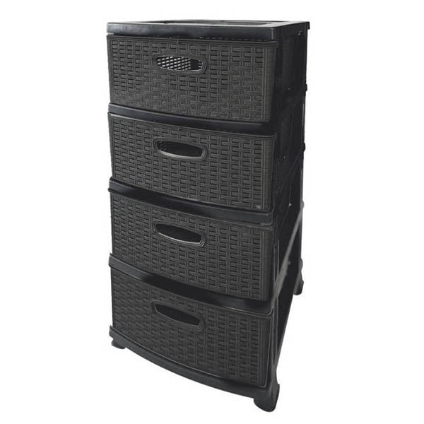 Πλαστική Συρταριέρα 4 Θέσεων Rattan Μαύρο Tns