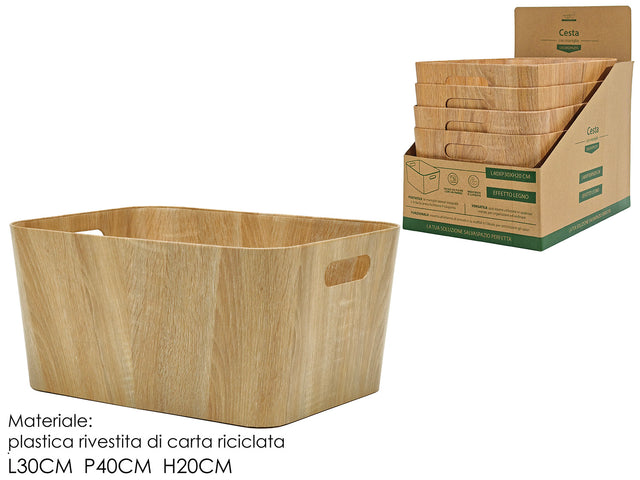 Καλάθι Αποθήκευσης Πλαστικό με όψη ξύλου 30x40x20cm