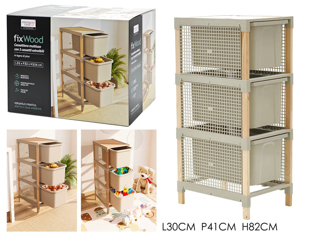 Συρταριέρα Ξύλινη με Πλαστικά Συρτάρια Λευκά 3041xh81cm