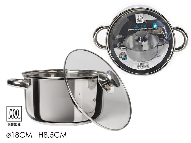 Κατσαρόλα 18cm Ανοξείδωτη με Γυάλινο Καπάκι