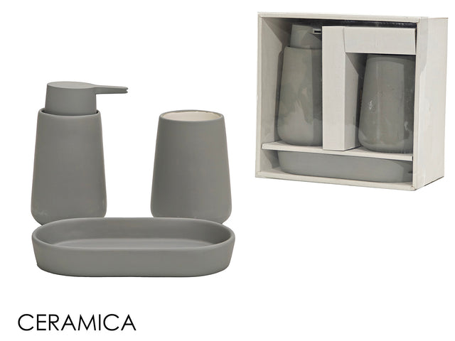 Αξεσουάρ Μπάνιου Σετ 3/τεμ Κεραμικό Χρώμα Γκρί