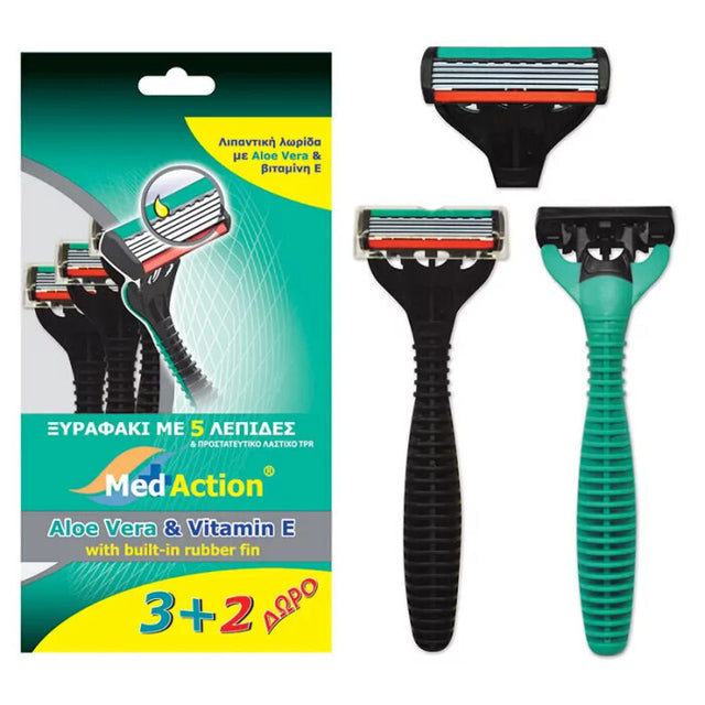 Ξυραφάκια Medaction Green με 5 λεπίδες 3+2 Δώρο ΓΙΦΑ