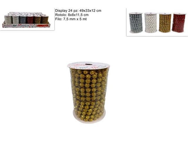 Χριστουγεννιάτικη Κορδέλα με Πέρλες 7.5mm x 5mt σε 4 Χρώματα
