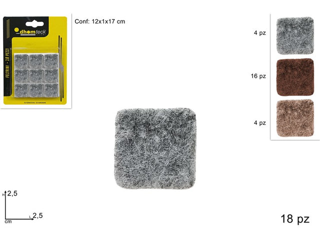 Τσοχάκια Προστατευτικά Επίπλων Τετράγωνα 2.5x2.5cm σε 3 Χρώματα 18/τεμ