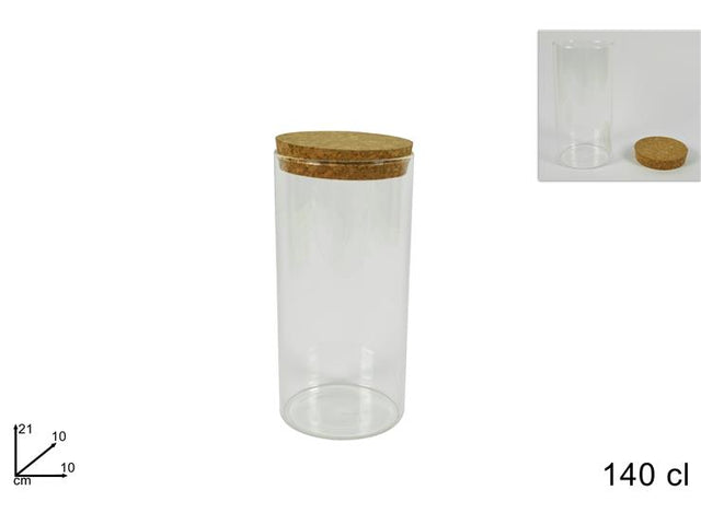Δοχείο Αποθήκευσης Γυάλινο με Καπάκι απο Φελλό 21x10cm