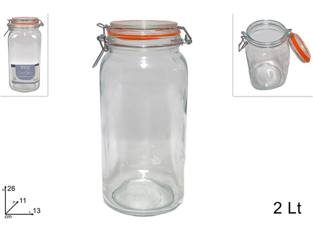 Βάζο Αποθήκευσης Γυάλινο Διάφανο με Αεροστεγές Κλείσιμο 2000ml