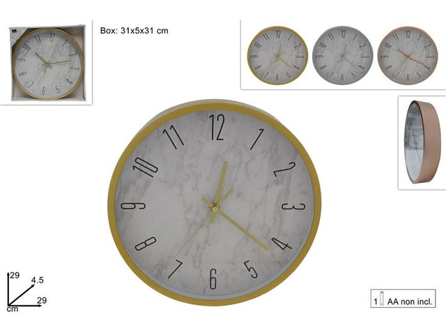 Ρολόι Τοίχου Πλαστικό με Σχέδιο Μάρμαρο D30cm σε 4 Χρώματα