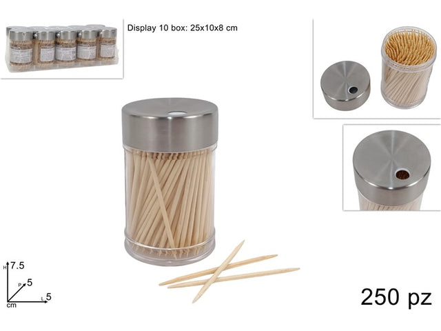 Οδοντογλυφίδες Ξύλινες 250/τεμ με Μεταλλικό Καπάκι