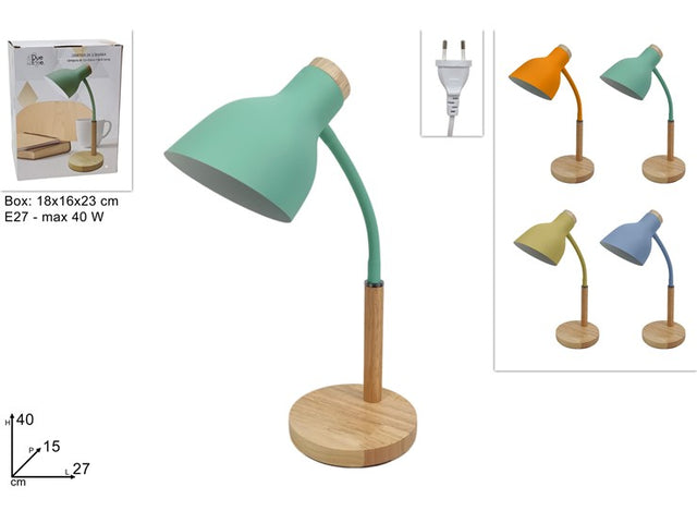 Φωτιστικό Επιτραπέζιο Μεταλλικό με Ξύλινη Βάση σε 4 Χρώματα