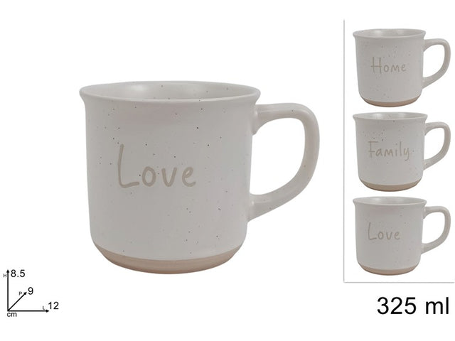 Κούπα Κεραμική 325ml Κρέμ Χρώμα Love/Family/Home
