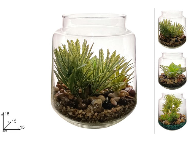 Φυτό σε Γυάλινο Βάζο Διάφανο 15x18cm σε 3 Σχέδια