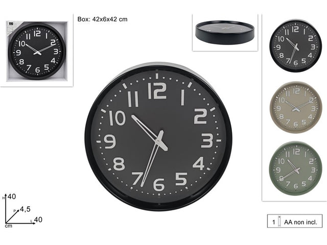 Ρολόι Τοίχου Πλαστικό D40cm σε 3 Χρώματα
