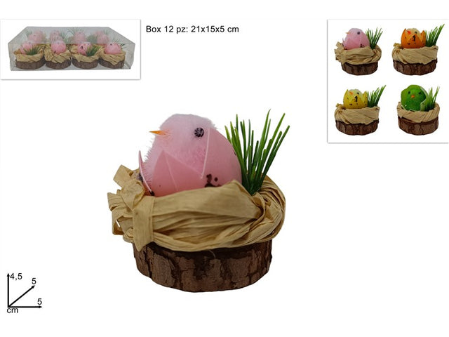 Κοτοπουλάκι σε Ξύλινο Καλάθι 4.5cm σε 4 Χρώματα