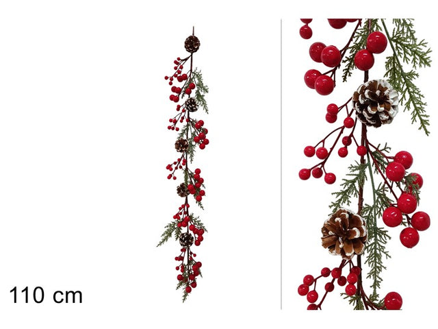 Γιρλάντα Χριστουγεννιάτικη με Κόκκινα Γκί και Κουκουνάρια 120cm