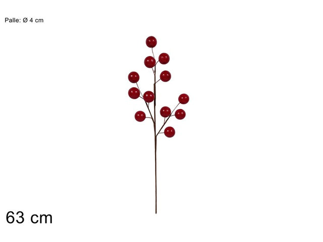 Κλαδί Χριστουγεννιάτικο με 63cm με Κόκκινα Γκί 4cm