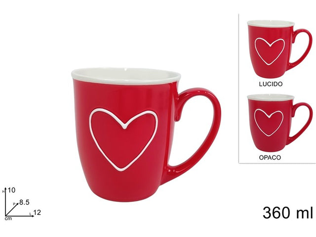 Κούπα Πορσελάνινη Κόκκινη με Σχέδιο Καρδιά 360ml