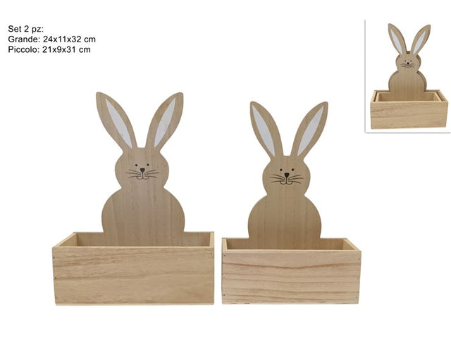 Σετ 2/τεμ Καλάθι Ξύλινο με Λαγό 24x11x32cm / 21x9x31cm