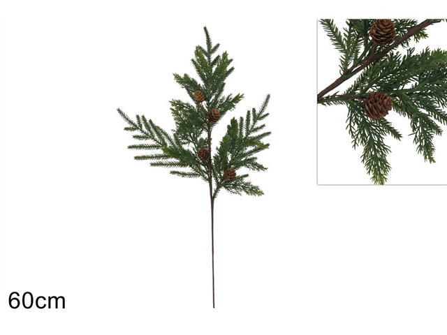 Κλαδί Plastic Πράσινο με Κουκουνάρια 60cm