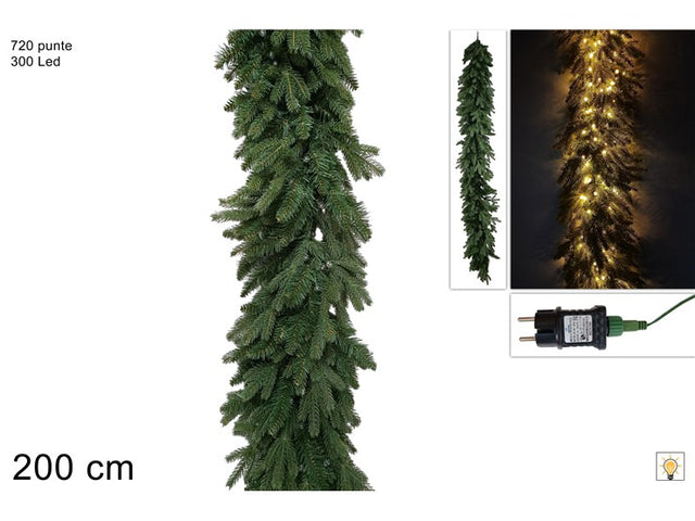 Γιρλάντα Χριστουγεννιάτικη Φωτιζόμενη 300Led Θερμό Λευκό Πράσινη Plastic 720 Κλαδιά
