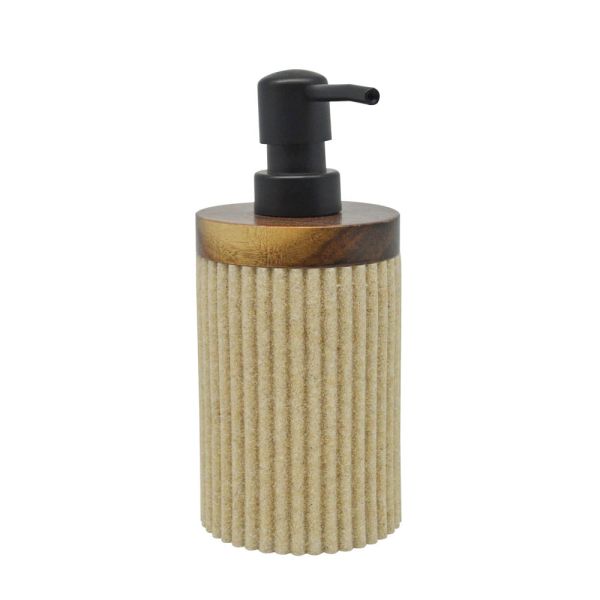 Dispenser Πολυεστερικό Μπεζ Με Ξύλο Ακακίας 7,9x7,9x17,5εκ. Ankor