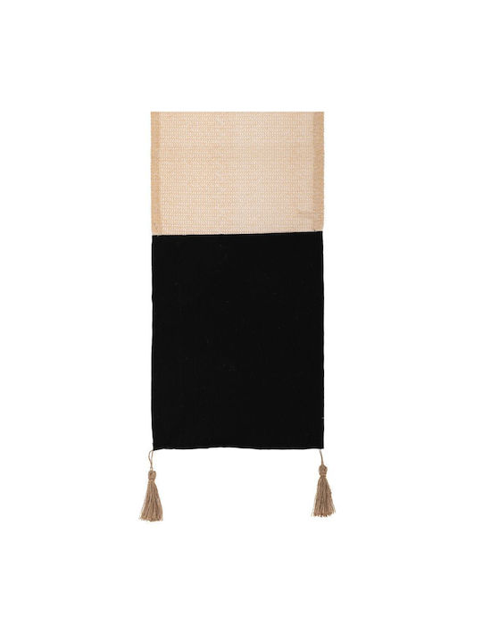Ράνερ Υφασμάτινο Μαύρο/Κρέμ με Φουντάκια 32x150cm