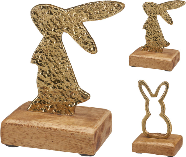 Λαγός Μεταλλικό Διακοσμητικό σε Ξύλινη Βάση 13cm 2 Σχέδια