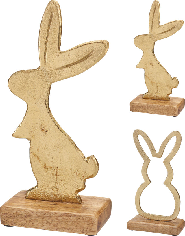 Λαγός Μεταλλικό Διακοσμητικό σε Ξύλινη Βάση 23cm 2 Σχέδια
