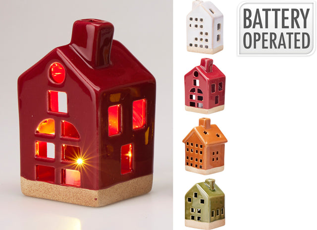 Σπιτάκι Φωτιζόμενο Μπαταρίας Πορσελάνινο 11cm σε 4 Αποχρώσεις